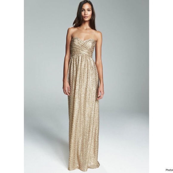 Amsale Dresses & Skirts - Amsale Dresses Amsale London Sequin Tulle Strapless Column Maxi Gown In Gold Sz8